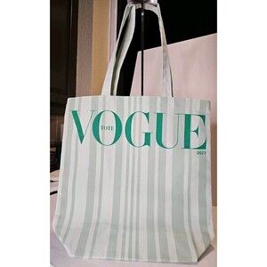 VOGUE 2023 LIMITED EDITION Brand New Light Green  Stripped Canvas Tote B…